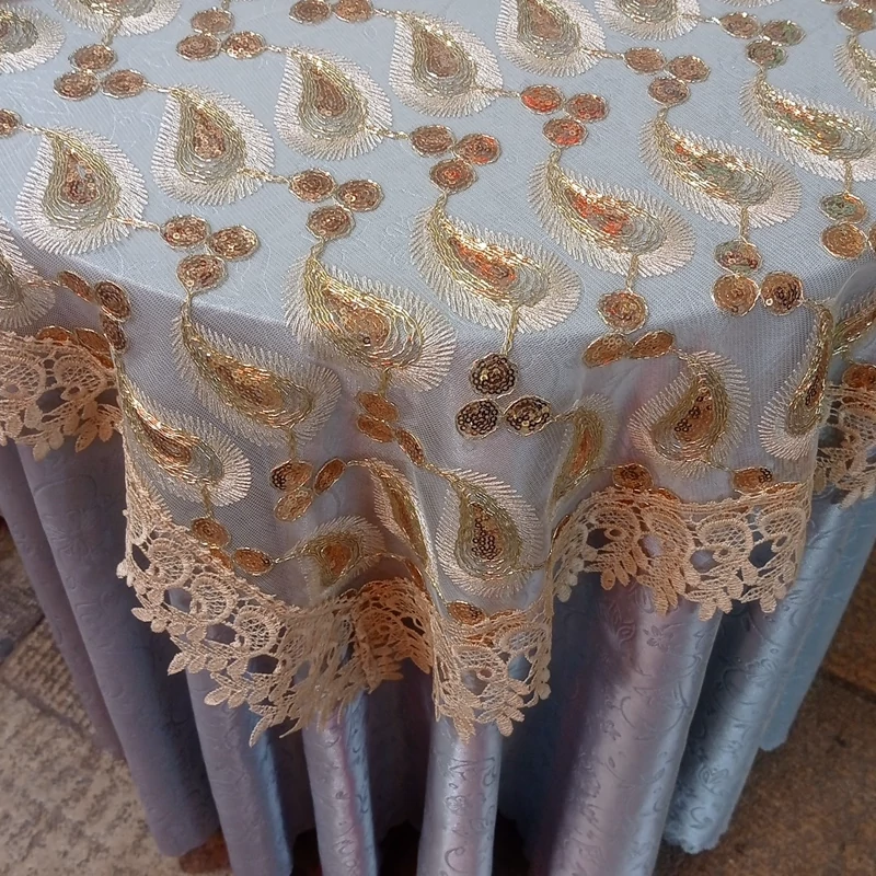 رومیزی خاطره سیم دوزی با حاشیه گیپور جدید مربع سایز 85*85