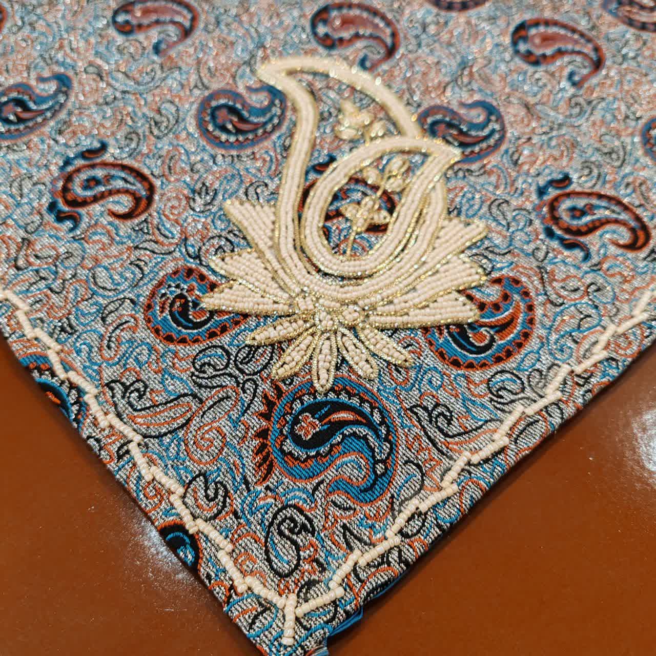 رومیزی مبل ترمه اصل یزد کار دست مروارید و سرمه دوزی سه تیکه