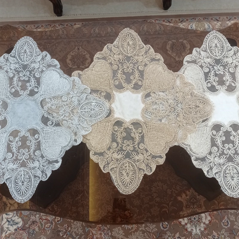رومیزی عسلی دانتل مخمل مربع و گرد 40 سانتی