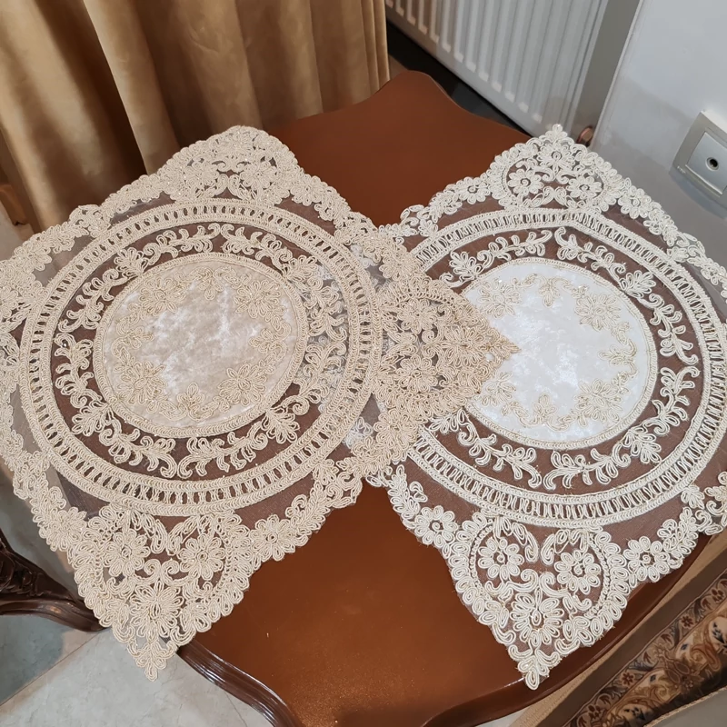 رومیزی عسلی دانتل مخمل مربع و گرد 40 سانتی