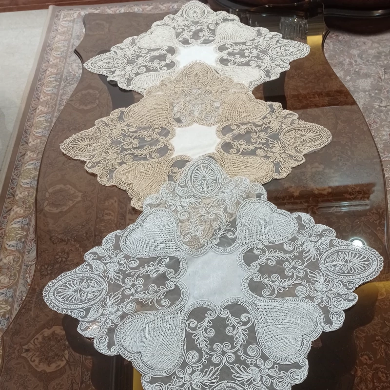 رومیزی عسلی دانتل مخمل مربع و گرد 40 سانتی
