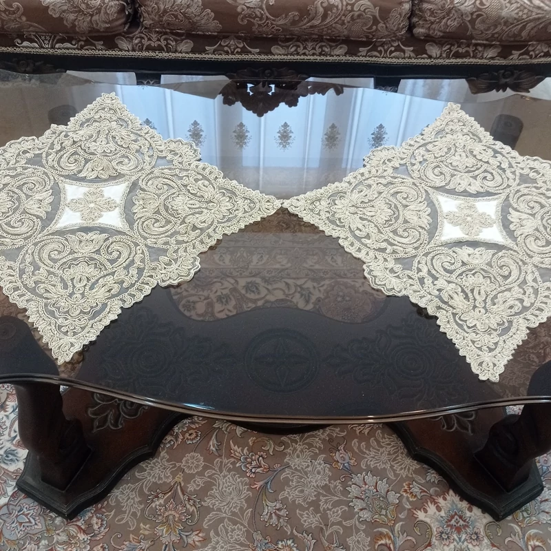 رومیزی عسلی دانتل مخمل مربع و گرد 40 سانتی