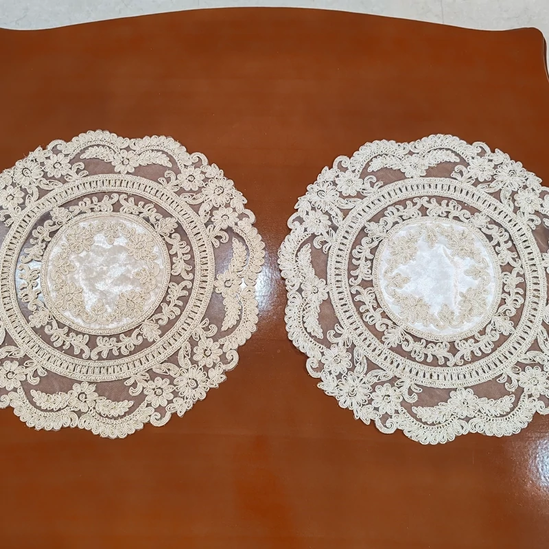 رومیزی عسلی دانتل مخمل مربع و گرد 40 سانتی