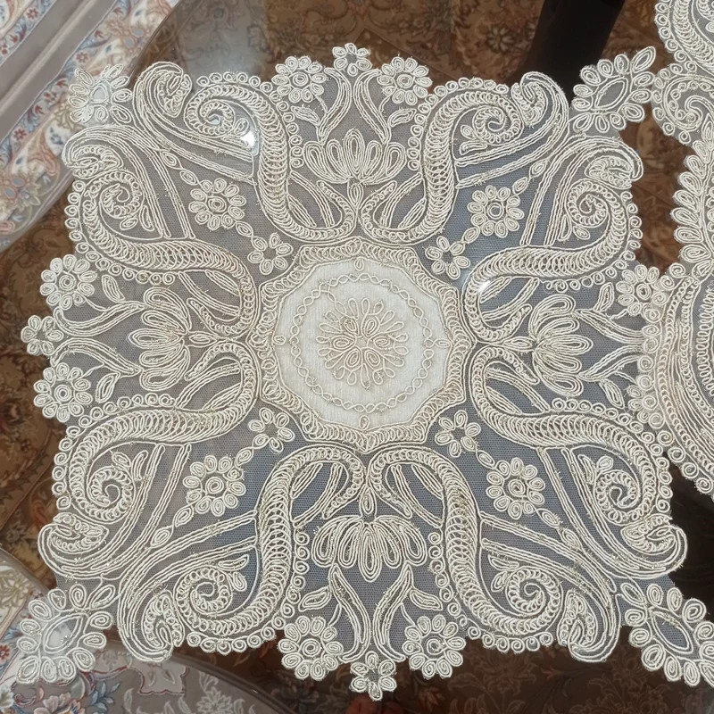 رومیزی عسلی دانتل مخمل مربع و گرد 40 سانتی