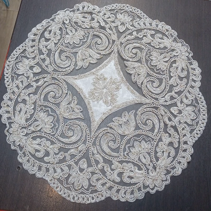 رومیزی عسلی دانتل مخمل مربع و گرد 40 سانتی