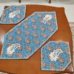 رومیزی مبل ترمه اصل یزد کار دست مروارید و سرمه دوزی سه تیکه