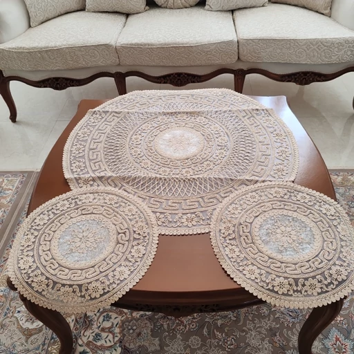 رومیزی گرد مخمل دانتل بزرگ سه تکه مدل ورساچه