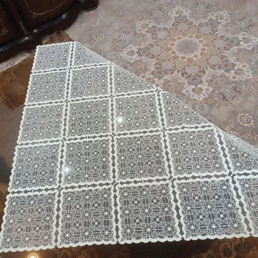 رومیزی روپشتی مربع حریر گیپور جدید طرح حصیری