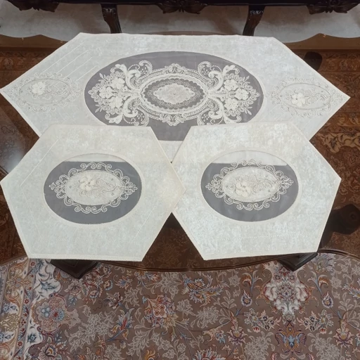 سرویس رومیزی مخمل دانتل جدید طرح گل برجسته 4 تکه