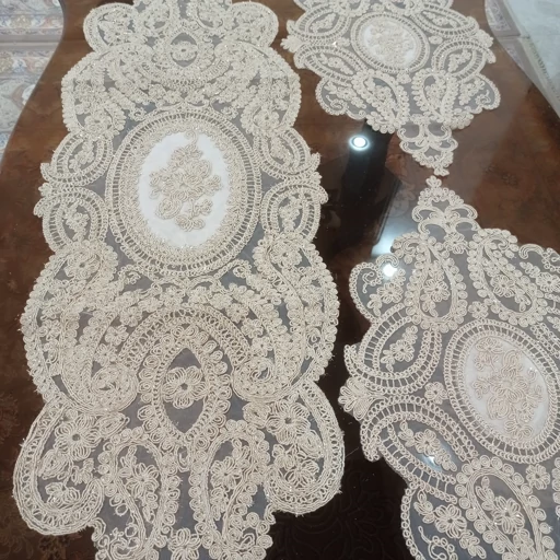 رومیزی بیضی مخمل دانتل سه تکه ترک طرح بوته جقه