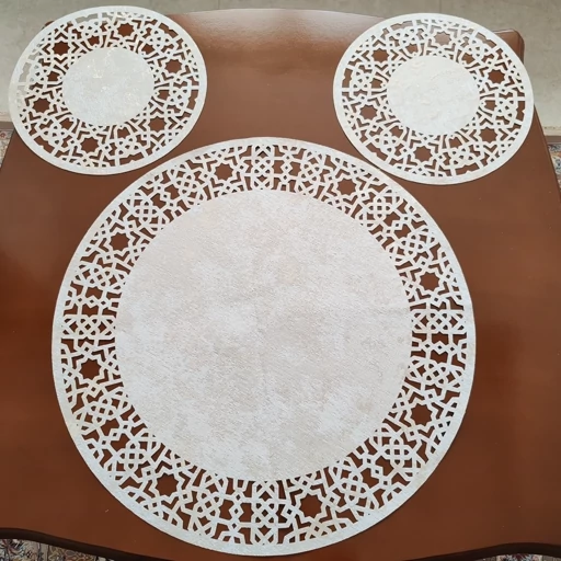 رومیزی گرد پتینه سه تکه طرح اسلیمی جدید