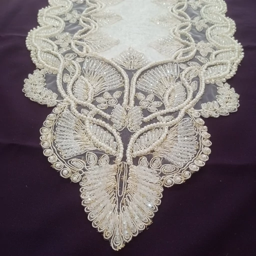 رانر غذاخوری کریستال دوزی مخمل دانتل ترک گندمی