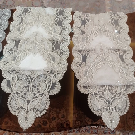 رومیزی کریستال دوزی مخمل دانتل سه تکه ترک طرح گندمی