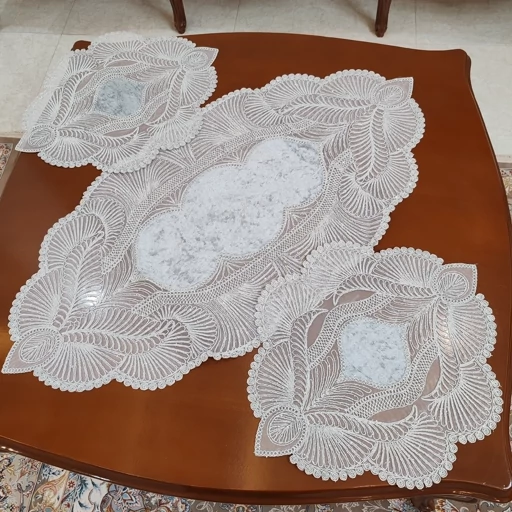 رومیزی مخمل دانتل جدید سه تکه مدل زیتون