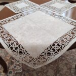 رومیزی مربع پتینه لیزری سه تکه طرح اسلیمی جدید