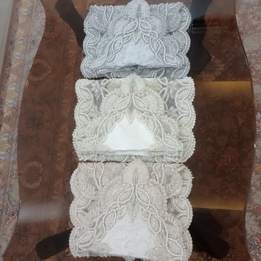 رومیزی کریستال دوزی مخمل دانتل سه تکه ترک طرح گندمی