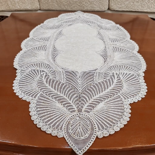 رومیزی مخمل دانتل جدید سه تکه مدل زیتون