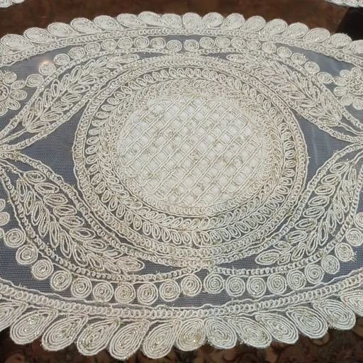 رومیزی بیضی مخمل دانتل ترک سه تکه طرح گندمک