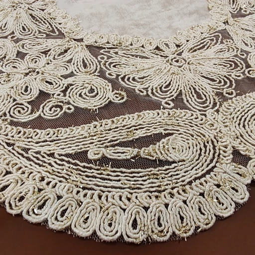 رومیزی گرد دانتل مخمل ترک سه تکه طرح کینگ