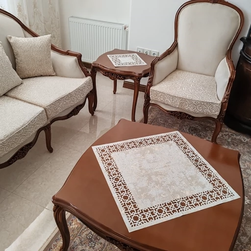 رومیزی مربع پتینه لیزری سه تکه طرح اسلیمی جدید