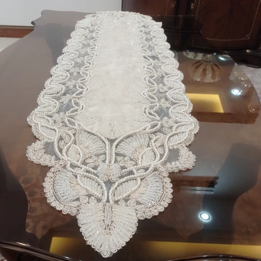 رانر غذاخوری کریستال دوزی مخمل دانتل ترک گندمی