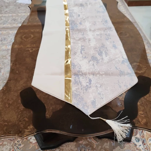 رومیزی مخمل پتینه ترکیبی 4 تکه با چرم طلایی