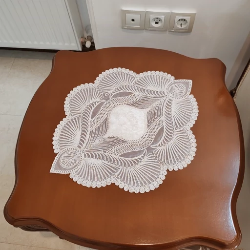 رومیزی مخمل دانتل جدید سه تکه مدل زیتون