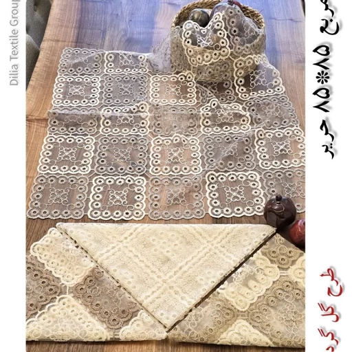 رومیزی روپشتی مربع حریر گیپور جدید گل گرد