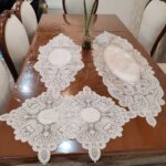 رومیزی چهار تکه مخمل دانتل طرح آنتیک جدید