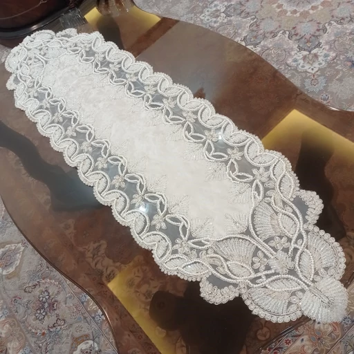 رانر غذاخوری کریستال دوزی مخمل دانتل ترک گندمی