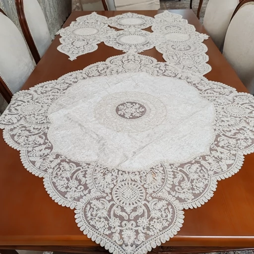 سرویس رومیزی پنج تکه دانتل مخمل جدید مدل کیمیا