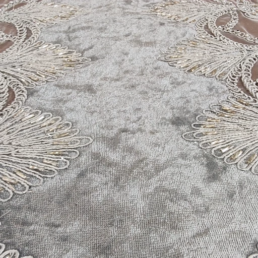 رومیزی مخمل دانتل ملیله دوزی طرح کاج سه تکه