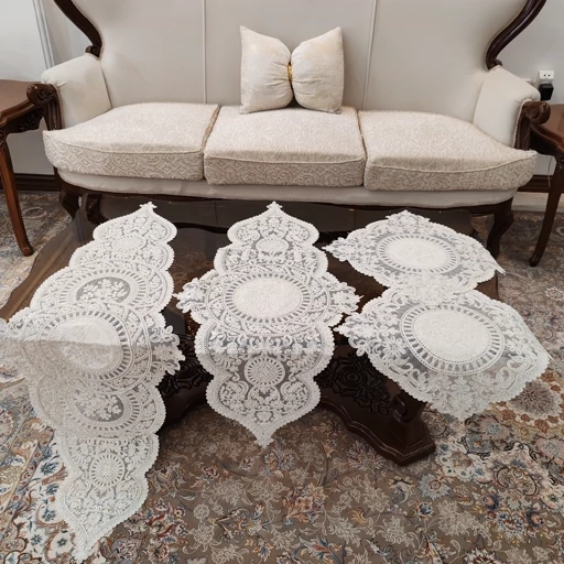 سرویس رومیزی پنج تکه دانتل مخمل جدید مدل کیمیا