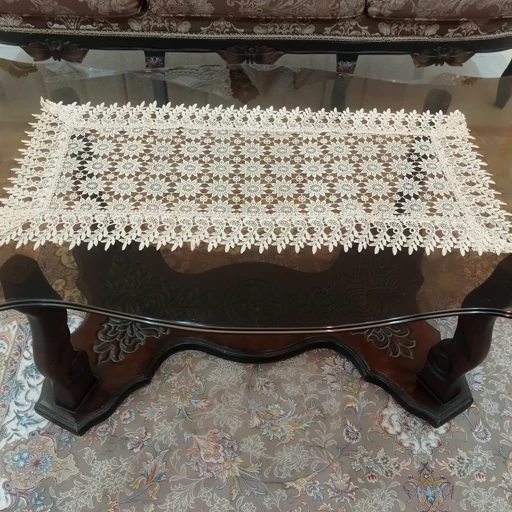 رومیزی مستطیل گیپور تمام ابریشم سه تکه