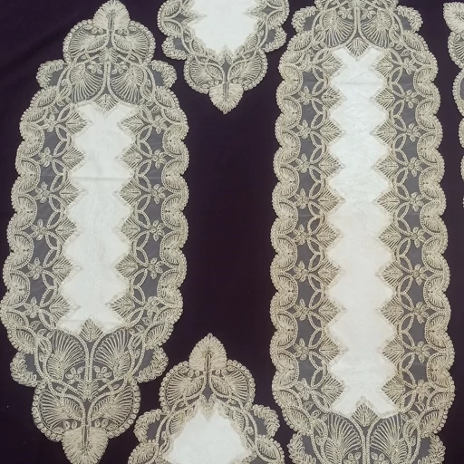 رومیزی چهار تکه مخمل دانتل ترک طرح گندمی