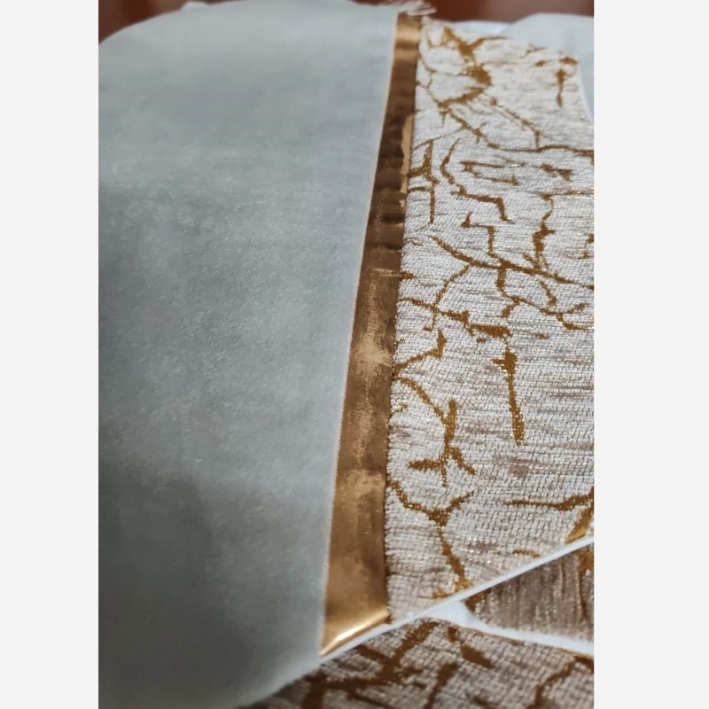 رومیزی مخمل پتینه ترکیبی 4 تکه با چرم طلایی