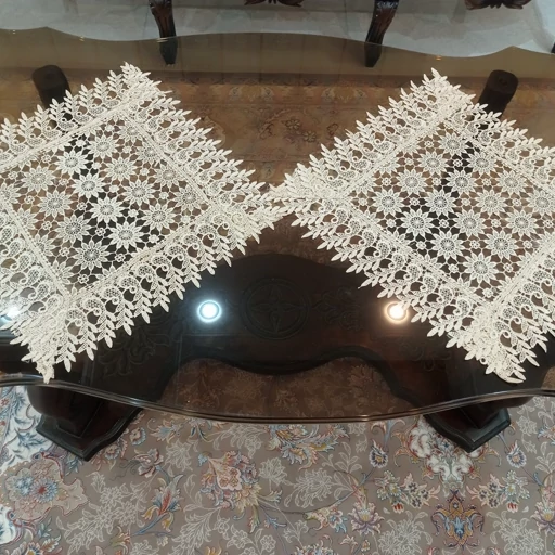 رومیزی مستطیل گیپور تمام ابریشم سه تکه