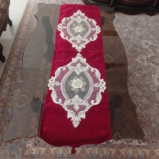 سرویس رومیزی مخمل دانتل جدید طرح گل برجسته 4 تکه