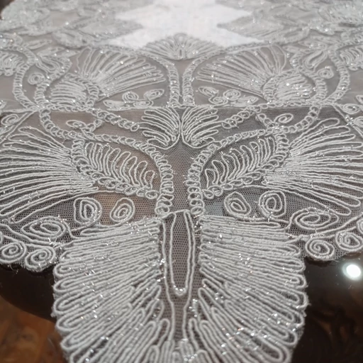 رومیزی مخمل دانتل ترک طرح گندمی 3 تکه بیضی