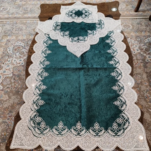 سجاده جانماز مخمل دانتل قیطون دوزی لمه دار طرح نگین