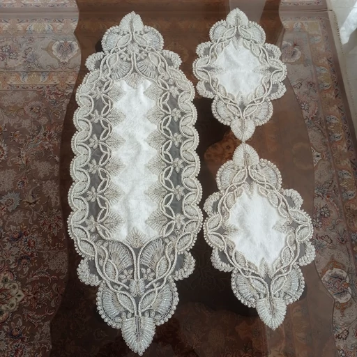 رومیزی کریستال دوزی مخمل دانتل سه تکه ترک طرح گندمی