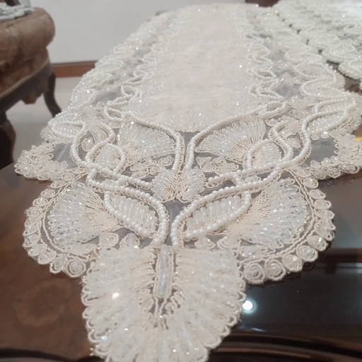 رانر غذاخوری کریستال دوزی مخمل دانتل ترک گندمی