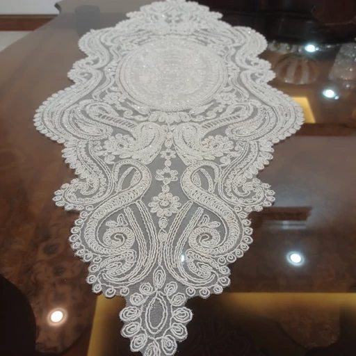 رانر غذاخوری دانتل مخمل شش نفره طرح لاله