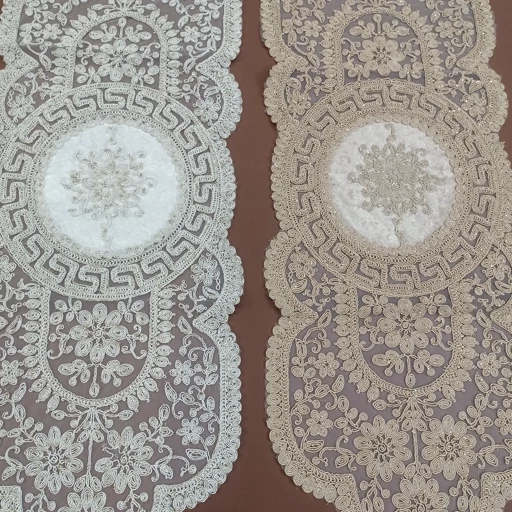 رومیزی بیضی دانتل مخمل سه تکه مدل ورساچه درجه یک