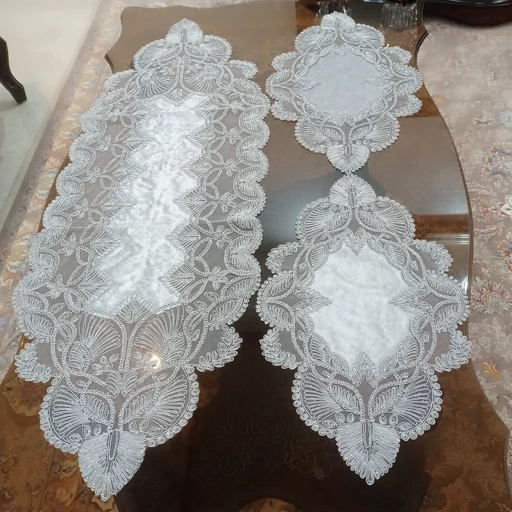 رومیزی چهار تکه مخمل دانتل ترک طرح گندمی