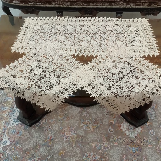 رومیزی مستطیل گیپور تمام ابریشم سه تکه