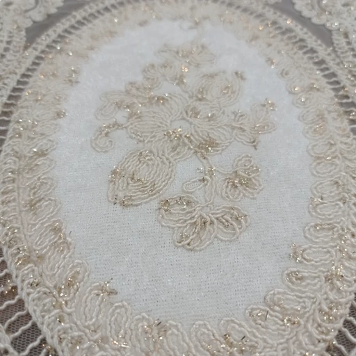 رومیزی بیضی مخمل دانتل سه تکه ترک طرح بوته جقه