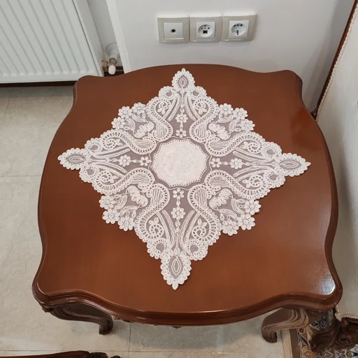 رومیزی مخمل دانتل بیضی مربع سه تکه طرح آنتیک جدید