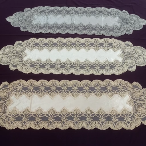 رومیزی چهار تکه مخمل دانتل ترک طرح گندمی