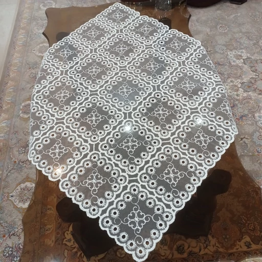 رومیزی روپشتی مربع حریر گیپور جدید گل گرد